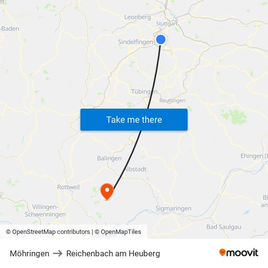 Möhringen to Reichenbach am Heuberg map