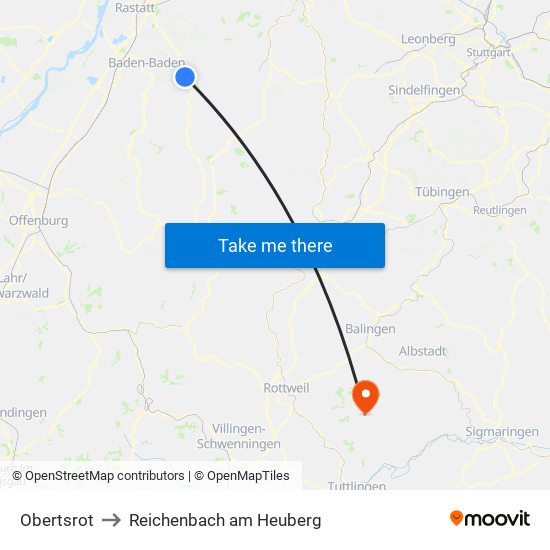 Obertsrot to Reichenbach am Heuberg map