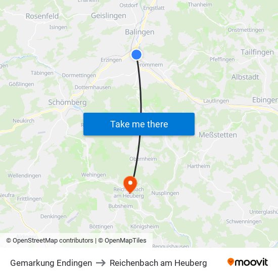 Gemarkung Endingen to Reichenbach am Heuberg map