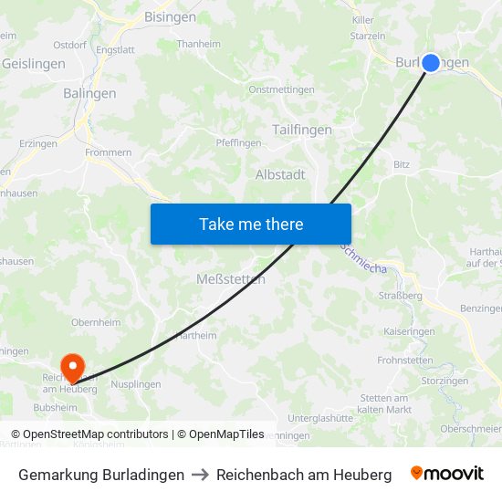 Gemarkung Burladingen to Reichenbach am Heuberg map