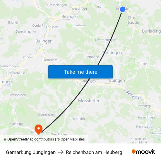 Gemarkung Jungingen to Reichenbach am Heuberg map