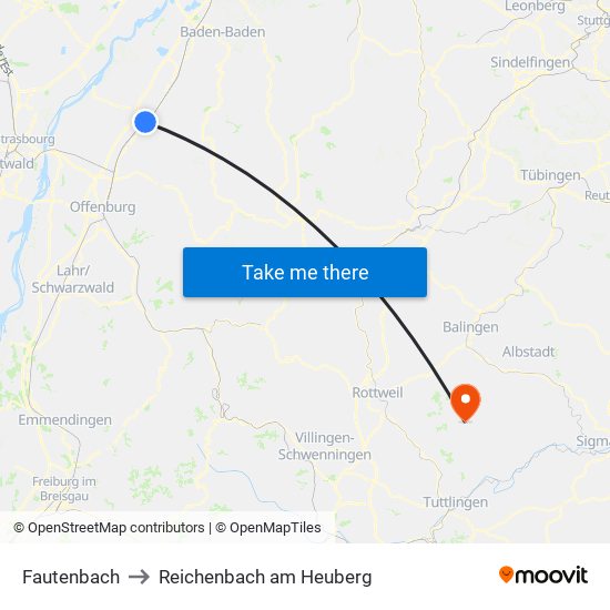 Fautenbach to Reichenbach am Heuberg map