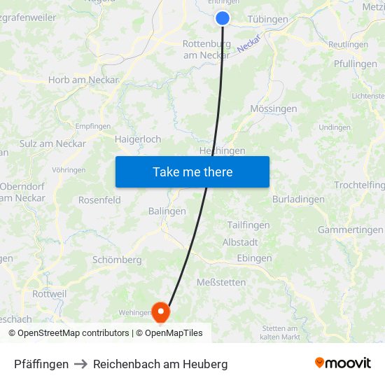 Pfäffingen to Reichenbach am Heuberg map