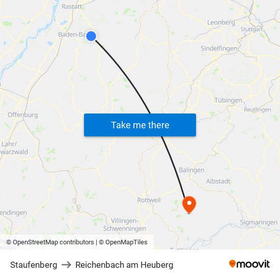 Staufenberg to Reichenbach am Heuberg map