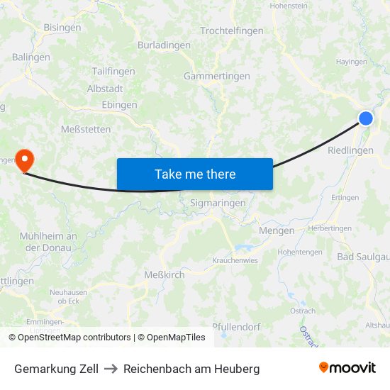 Gemarkung Zell to Reichenbach am Heuberg map