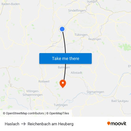 Haslach to Reichenbach am Heuberg map