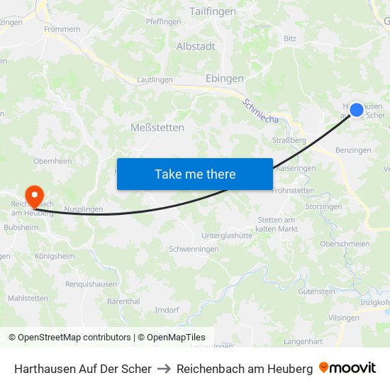 Harthausen Auf Der Scher to Reichenbach am Heuberg map