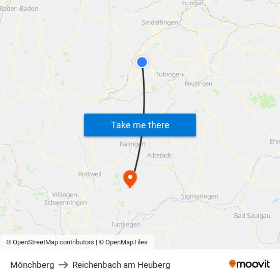 Mönchberg to Reichenbach am Heuberg map