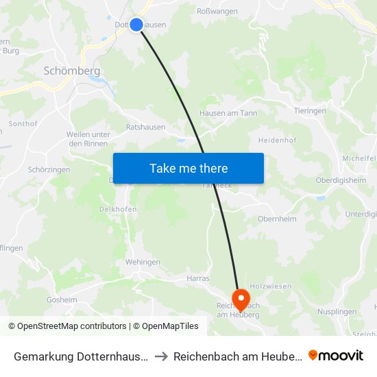 Gemarkung Dotternhausen to Reichenbach am Heuberg map