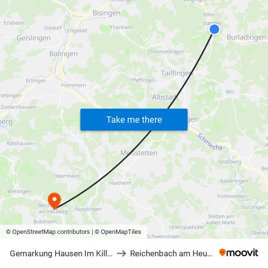 Gemarkung Hausen Im Killertal to Reichenbach am Heuberg map