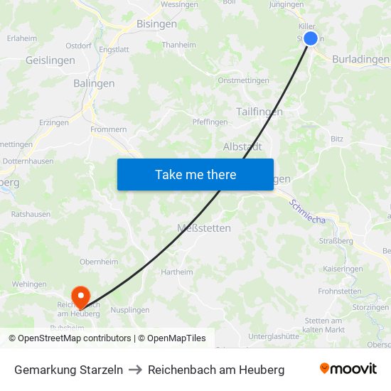 Gemarkung Starzeln to Reichenbach am Heuberg map