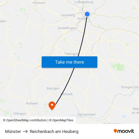 Münster to Reichenbach am Heuberg map