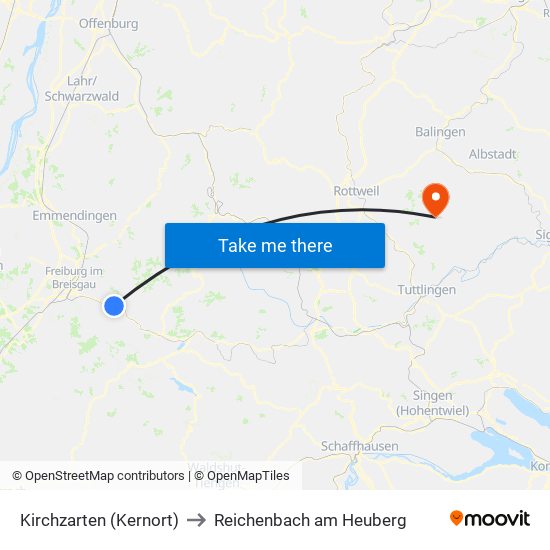 Kirchzarten (Kernort) to Reichenbach am Heuberg map