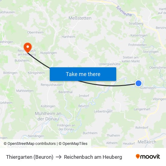 Thiergarten (Beuron) to Reichenbach am Heuberg map