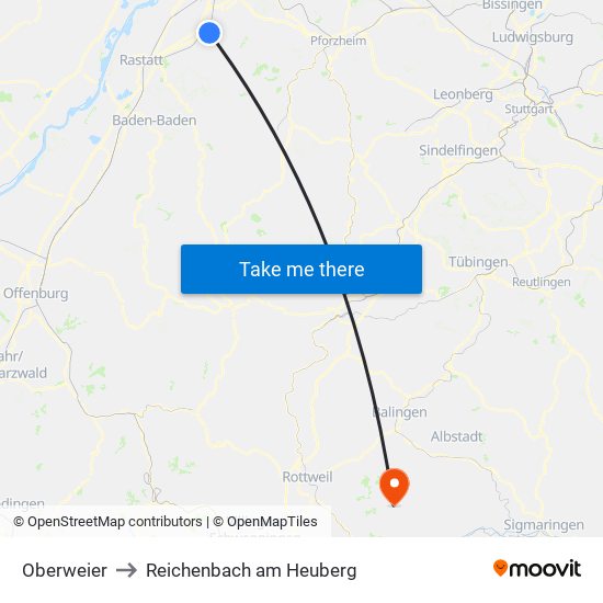 Oberweier to Reichenbach am Heuberg map