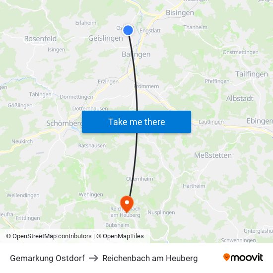 Gemarkung Ostdorf to Reichenbach am Heuberg map