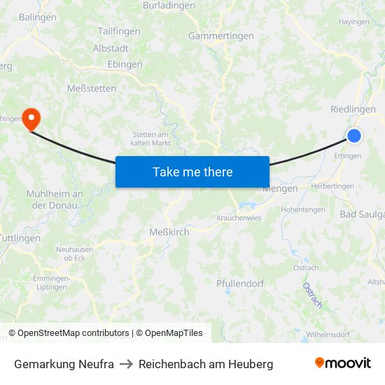 Gemarkung Neufra to Reichenbach am Heuberg map