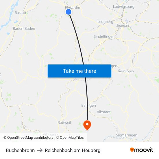 Büchenbronn to Reichenbach am Heuberg map