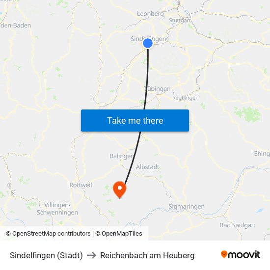 Sindelfingen (Stadt) to Reichenbach am Heuberg map