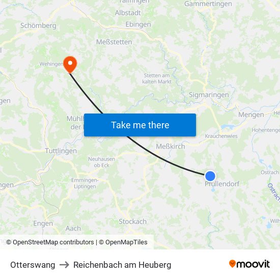 Otterswang to Reichenbach am Heuberg map