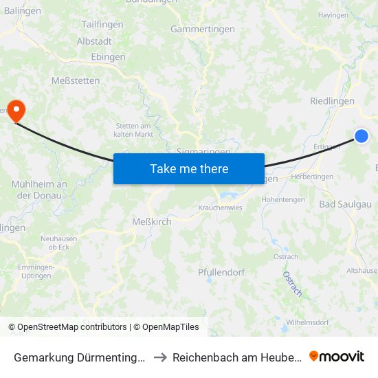 Gemarkung Dürmentingen to Reichenbach am Heuberg map