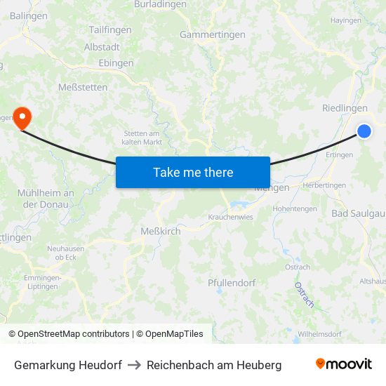 Gemarkung Heudorf to Reichenbach am Heuberg map