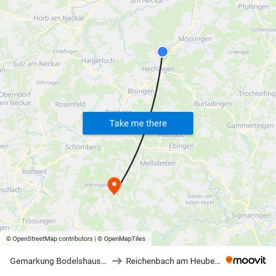 Gemarkung Bodelshausen to Reichenbach am Heuberg map