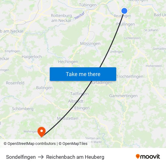 Sondelfingen to Reichenbach am Heuberg map