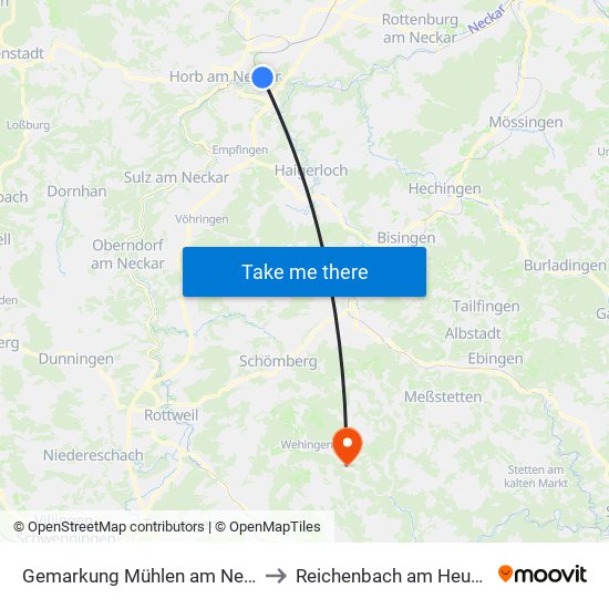 Gemarkung Mühlen am Neckar to Reichenbach am Heuberg map