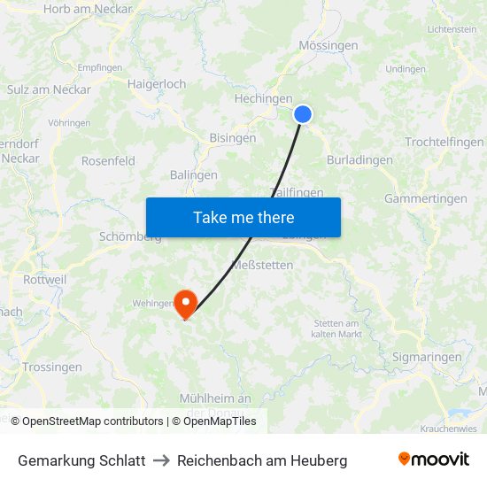Gemarkung Schlatt to Reichenbach am Heuberg map