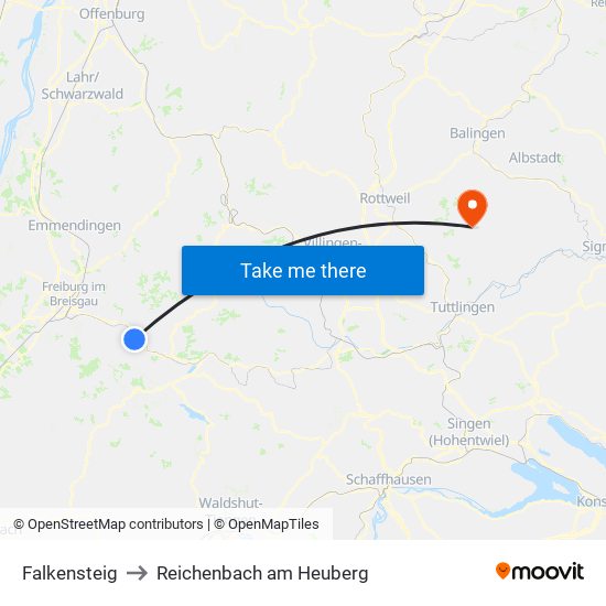 Falkensteig to Reichenbach am Heuberg map