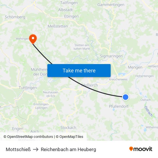 Mottschieß to Reichenbach am Heuberg map