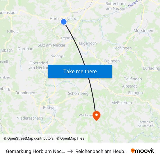 Gemarkung Horb am Neckar to Reichenbach am Heuberg map