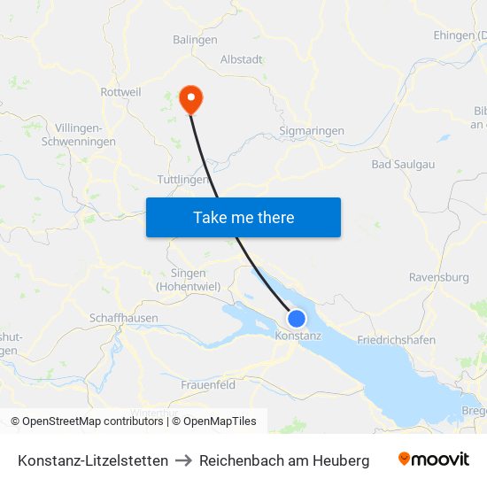 Konstanz-Litzelstetten to Reichenbach am Heuberg map