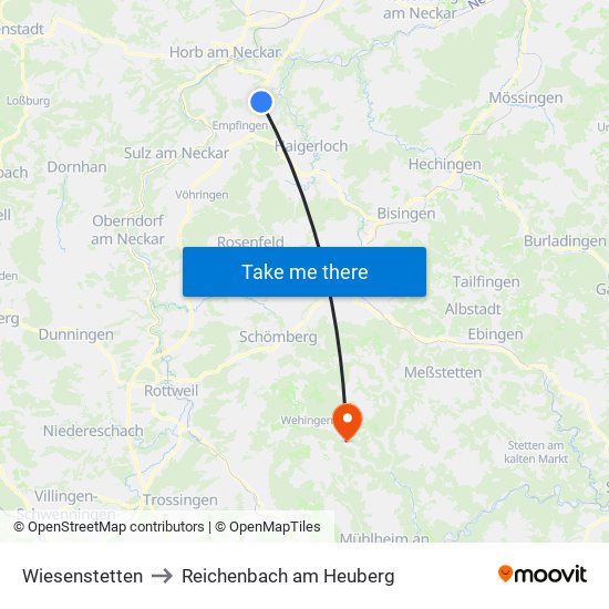 Wiesenstetten to Reichenbach am Heuberg map