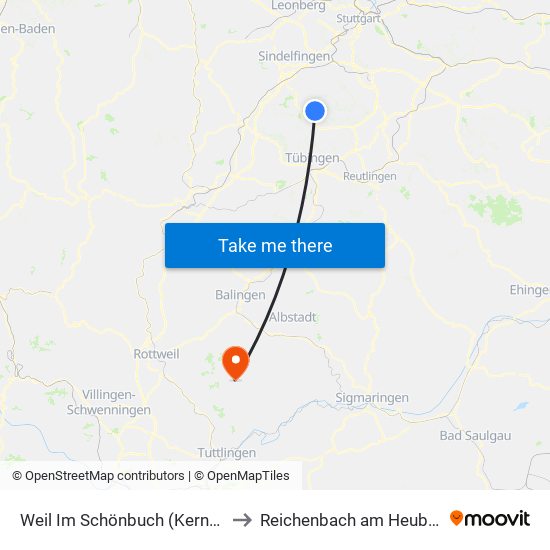 Weil Im Schönbuch (Kernort) to Reichenbach am Heuberg map