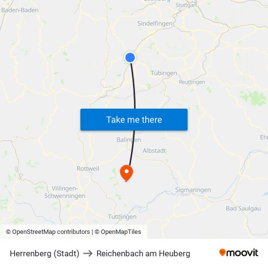 Herrenberg (Stadt) to Reichenbach am Heuberg map