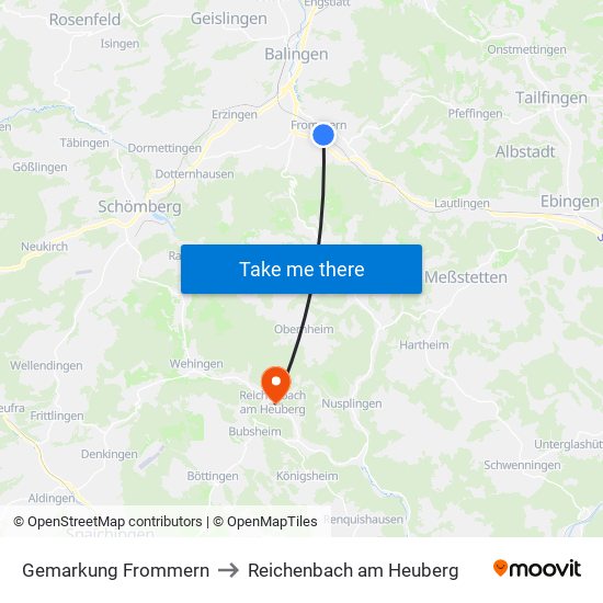 Gemarkung Frommern to Reichenbach am Heuberg map