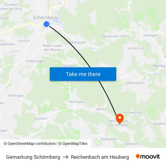 Gemarkung Schömberg to Reichenbach am Heuberg map