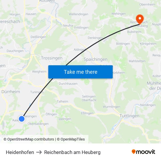 Heidenhofen to Reichenbach am Heuberg map