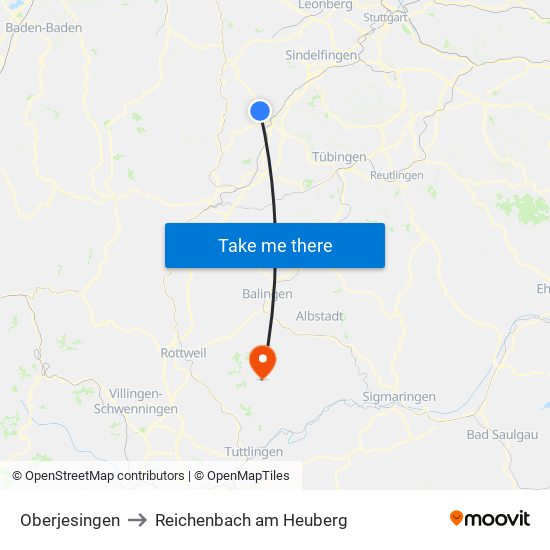 Oberjesingen to Reichenbach am Heuberg map