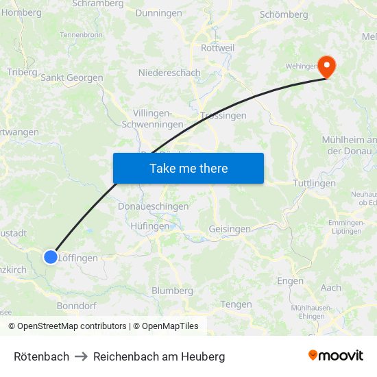 Rötenbach to Reichenbach am Heuberg map