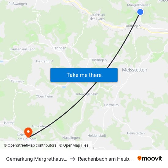 Gemarkung Margrethausen to Reichenbach am Heuberg map