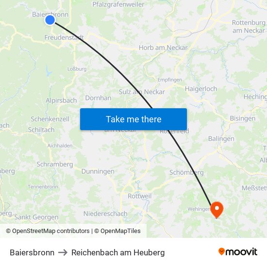 Baiersbronn to Reichenbach am Heuberg map