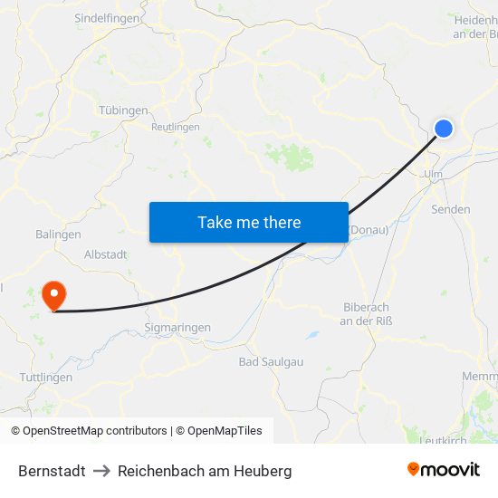 Bernstadt to Reichenbach am Heuberg map