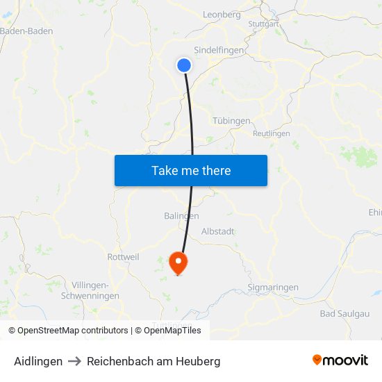 Aidlingen to Reichenbach am Heuberg map