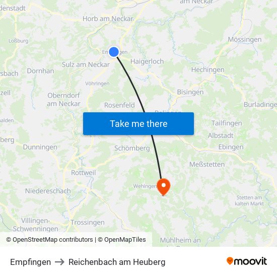 Empfingen to Reichenbach am Heuberg map