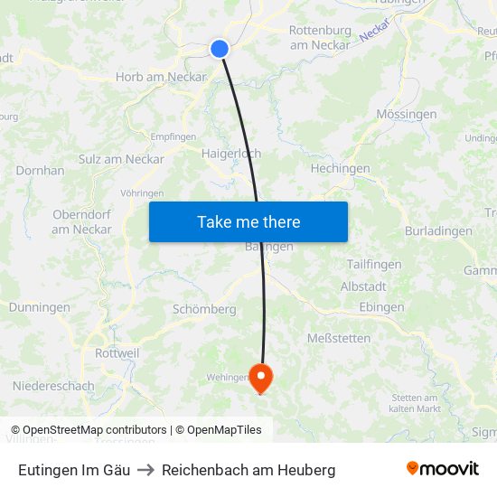 Eutingen Im Gäu to Reichenbach am Heuberg map