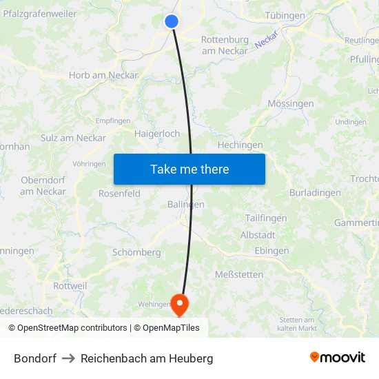 Bondorf to Reichenbach am Heuberg map