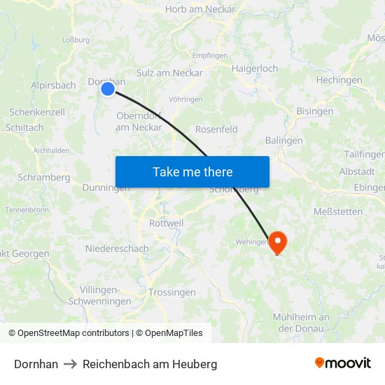 Dornhan to Reichenbach am Heuberg map